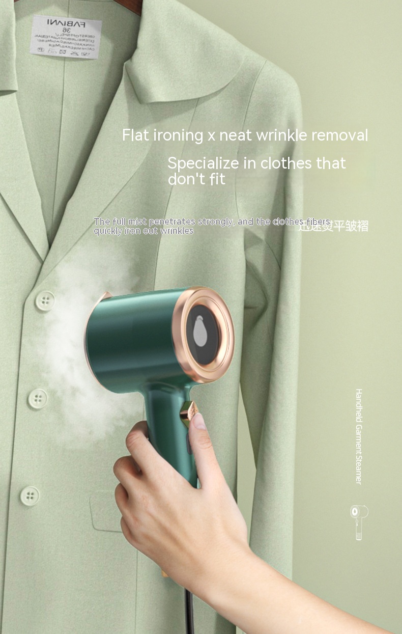 Steamly steamer removing wrinkles from a blazer hanging up, steam penetrating the fabric